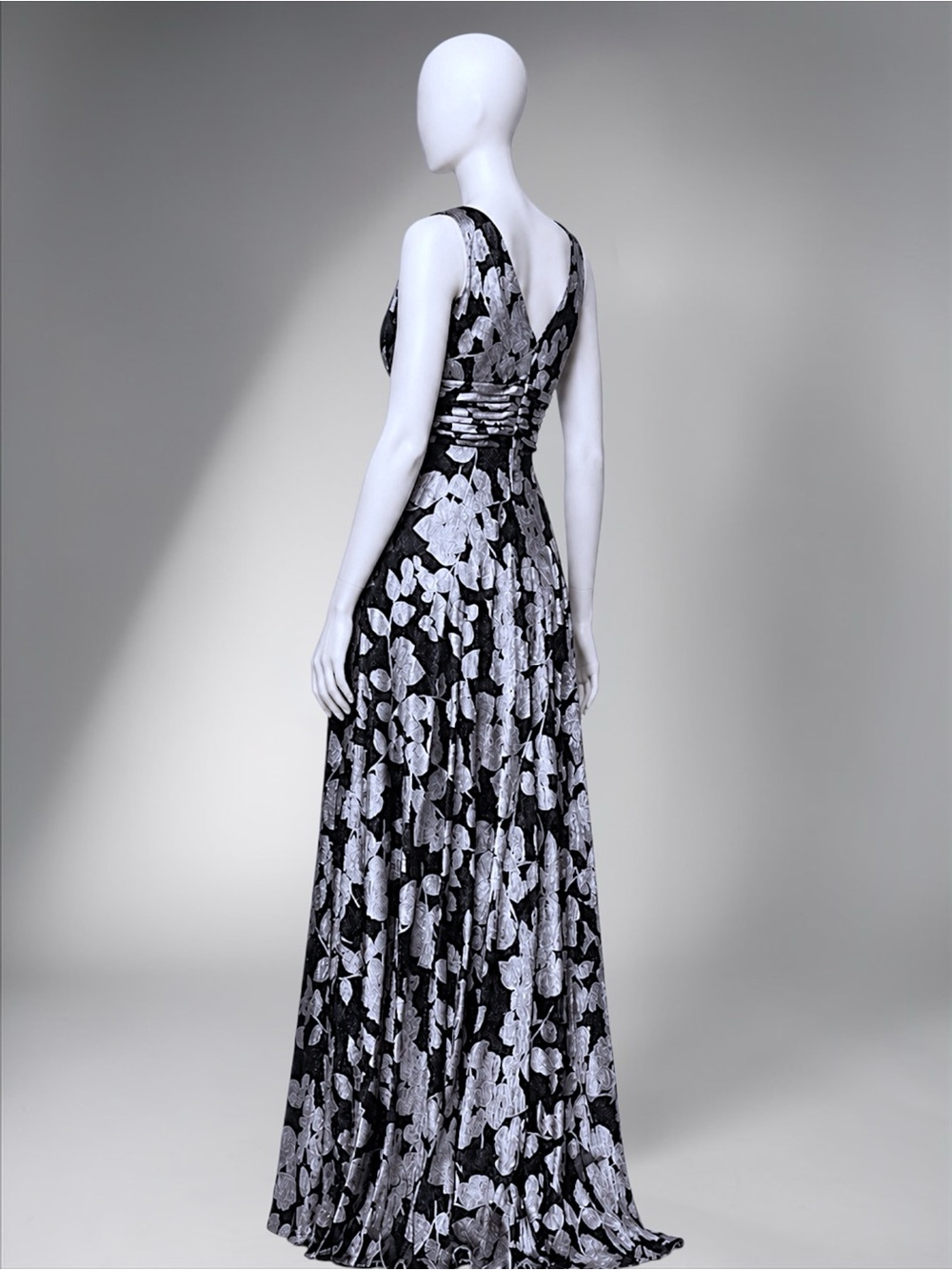 BA Nites Foil Crinkle V-Neck Evening Gown - Picture 8 of 16